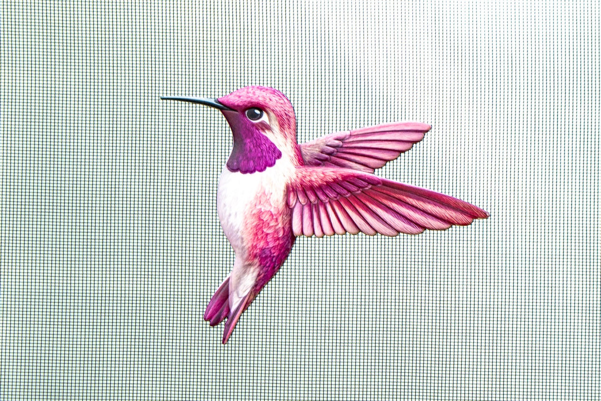 Decorative pink hummingbird ScreenSense magnet on screen
