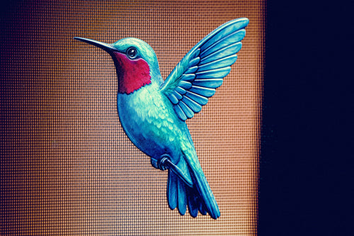 ScreenSense Teal Hummingbird magnet installed on screen mesh